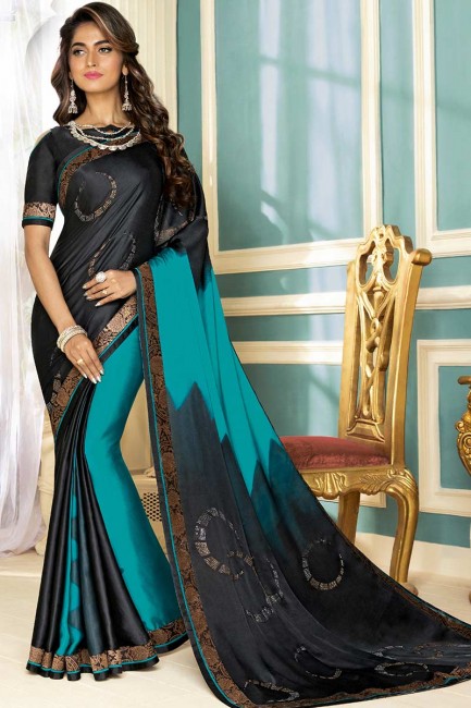 couleur noir et bleu sari tissu fantaisie