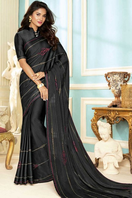 tissu fantaisie couleur noire sari