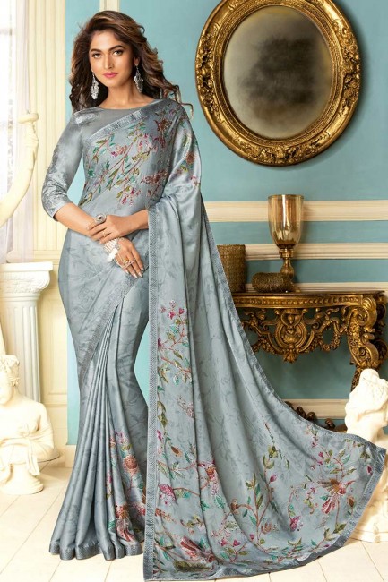 tissu fantaisie couleur gris pâle sari