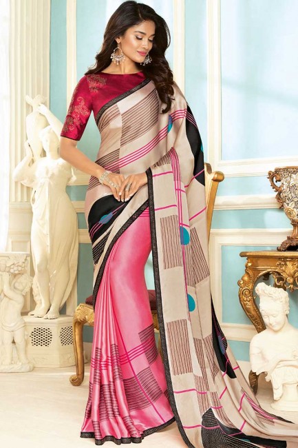 tissu fantaisie couleur rose sari