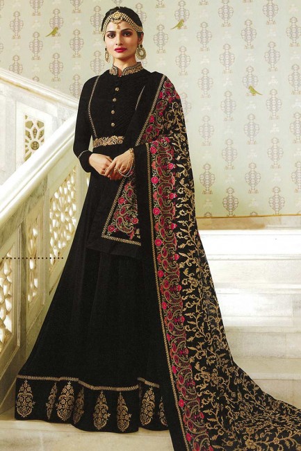 costume art couleur noire soie Anarkali