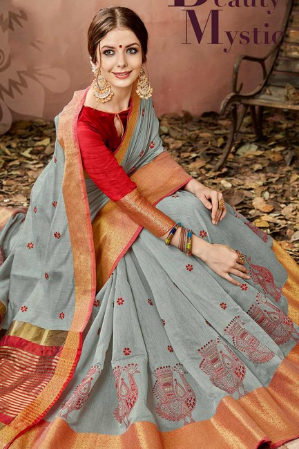 couleur gris sari de soie de coton