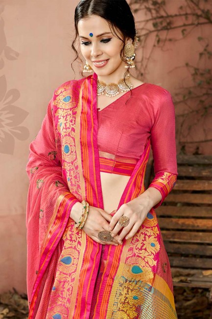 couleur rose sari de soie de coton