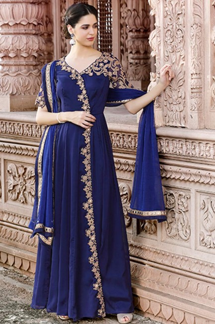 costume royal couleur bleu georgette Anarkali