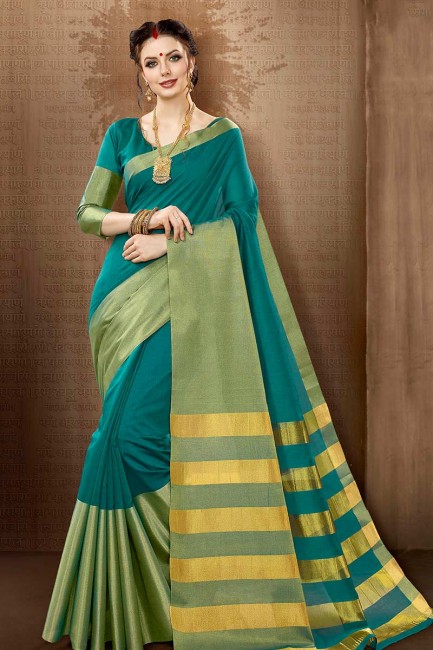 sarcelle couleur bleue sari de soie de coton