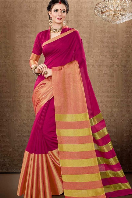 fuschia couleur rose sari de soie de coton