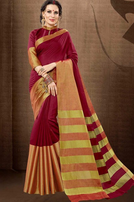 coton couleur rose foncé saris en soie