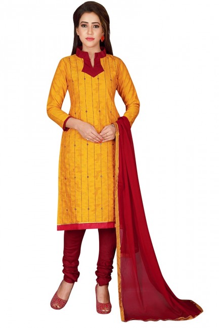 costume de couleur jaune musturd coton Chanderi churidar