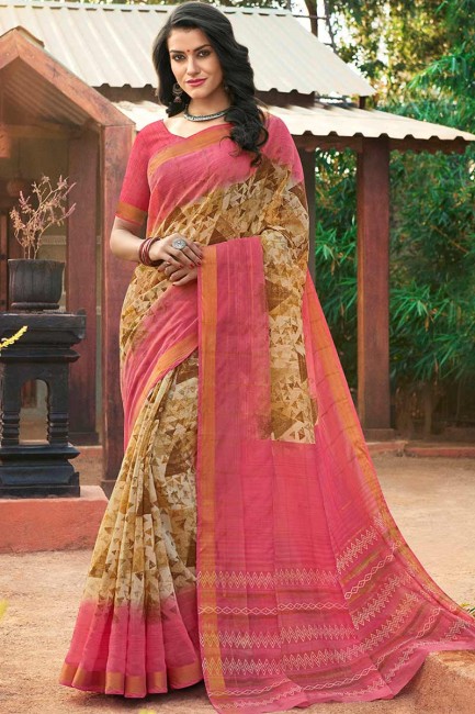 couleur rose sari de soie de coton