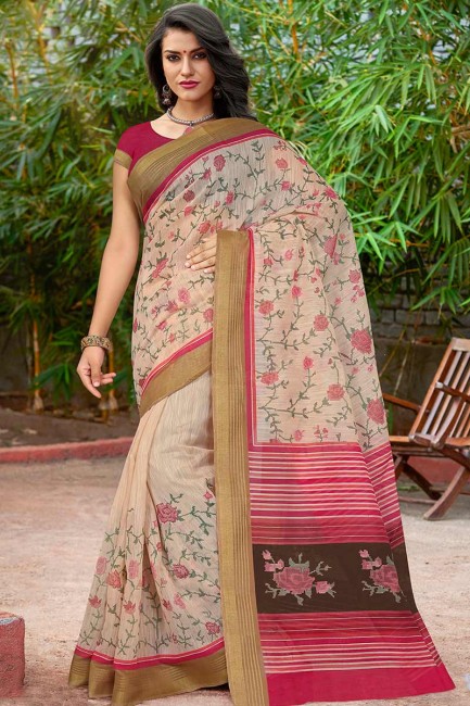 coton couleur crème saris en soie