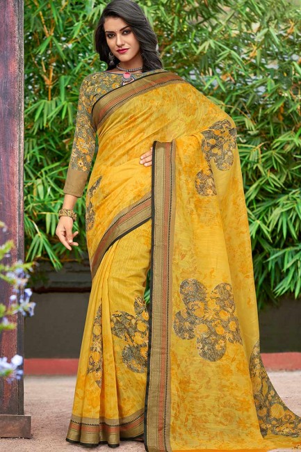 couleur jaune sari de soie de coton