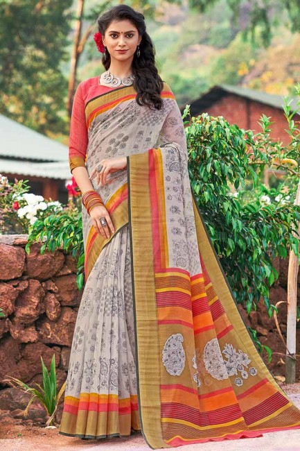 coton de couleur gris pâle soie sari