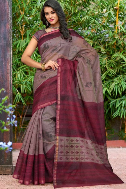 couleur mauve sari de soie de coton