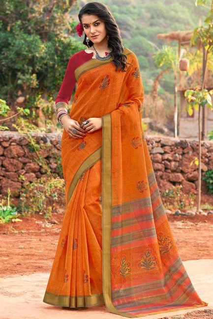 orange sari de soie de coton