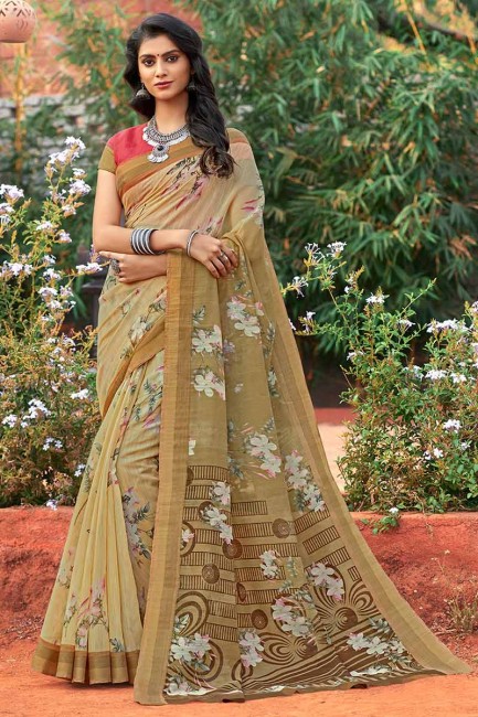 coton couleur crème saris en soie