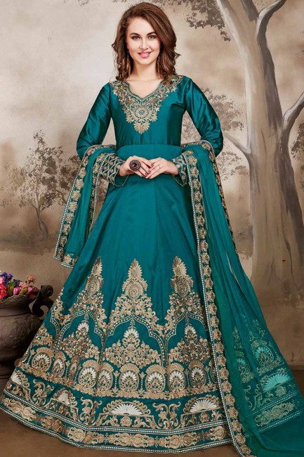 art couleur bleu turquoise costume soie Anarkali