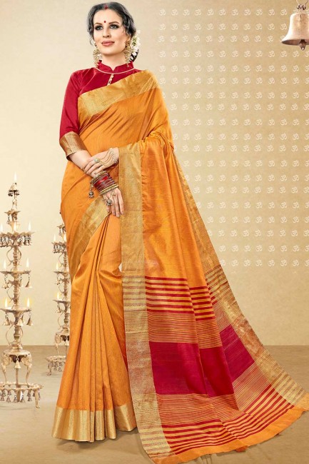 orange handloom sari de soie de coton