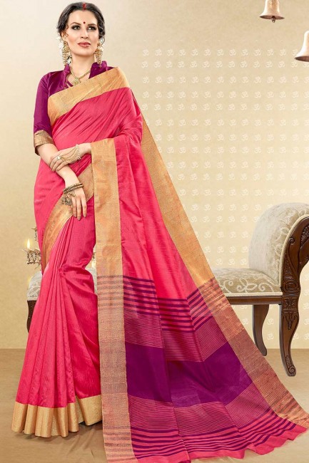 couleur rose handloom sari de soie de coton