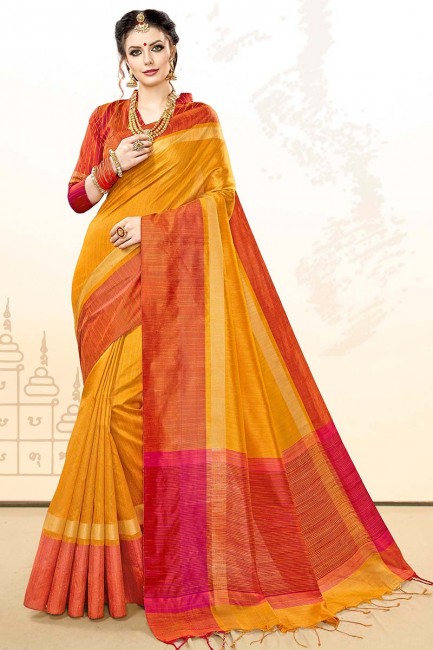 couleur jaune musturd khadi sari de soie de coton