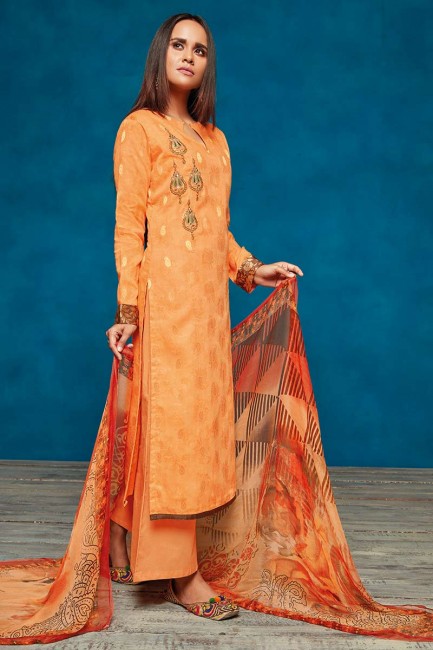 costume satin jacquard couleur orange clair palazzo