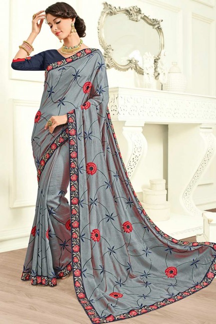 soie georgette sari de couleur grise