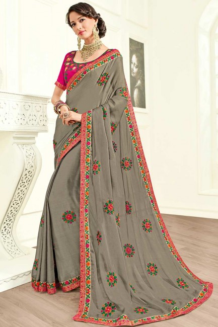 mousseline couleur gris sari de soie