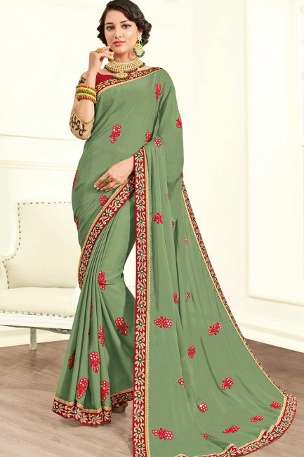 mousseline de soie couleur vert menthe sari