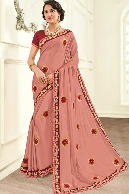 bébé couleur rose en mousseline de soie georgette sari