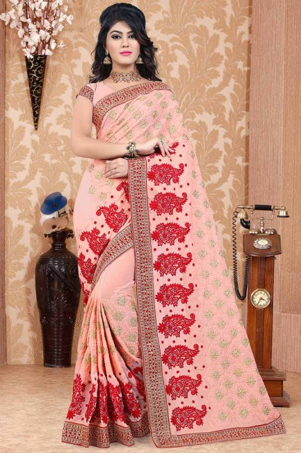 couleur pêche georgette sari