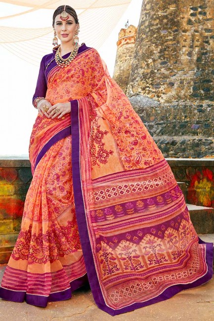orange et couleur rose sari en coton super net