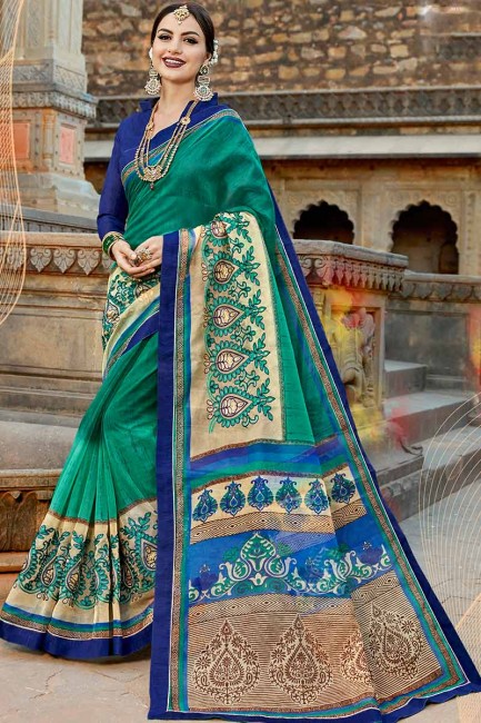 couleur verte sarcelle sari en coton super net