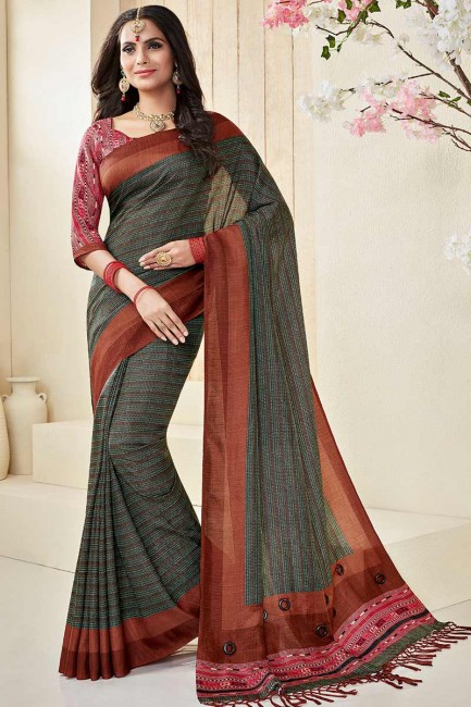 coton de couleur gris foncé khadi sari