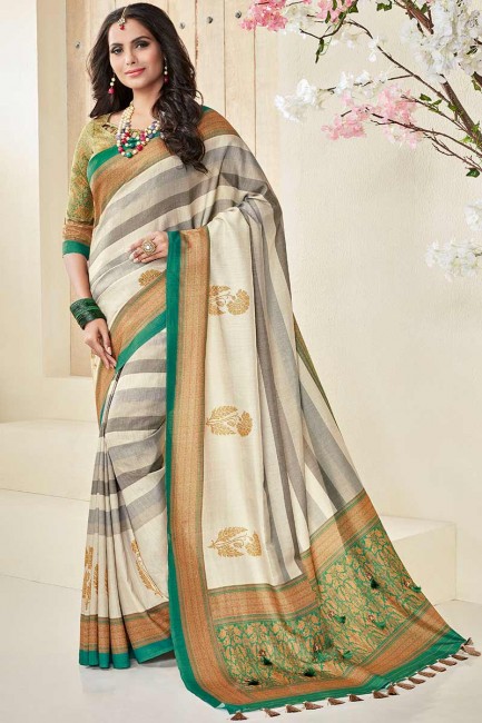 coton couleur crème khadi sari