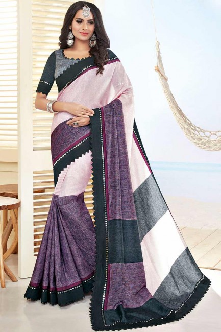 bébé coton couleur rose et violet khadi sari