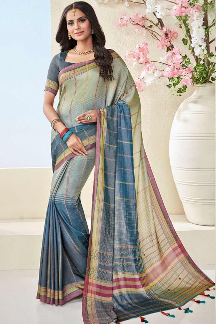 coton couleur verte et bleu pastel khadi sari
