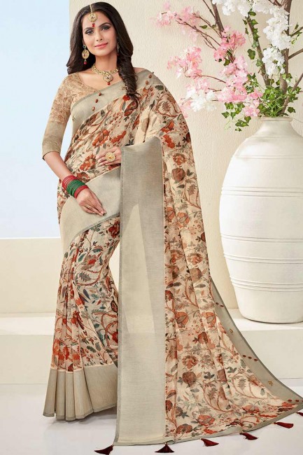 coton couleur beige khadi sari