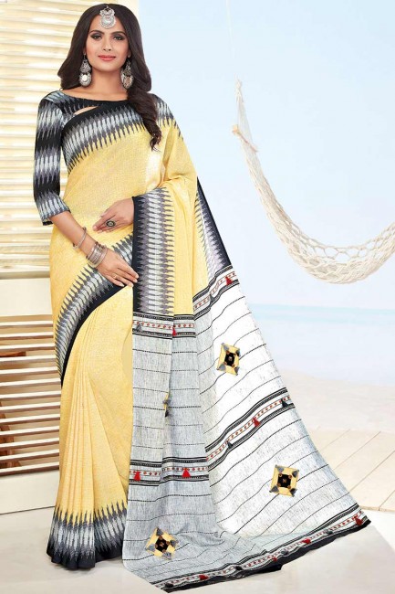coton couleur jaune khadi sari