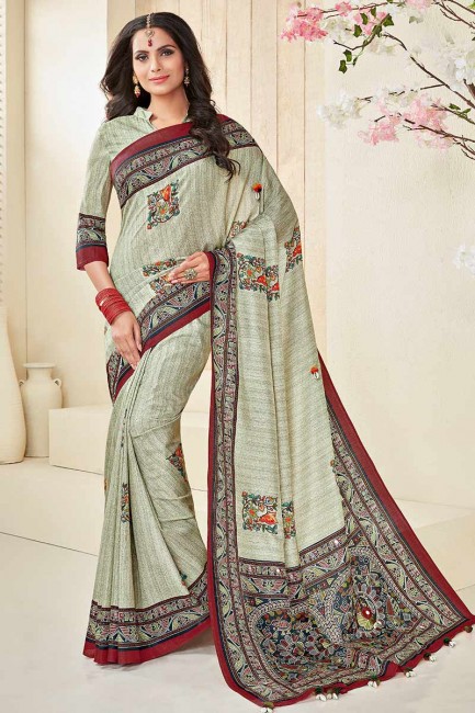 coton couleur gris pâle khadi sari