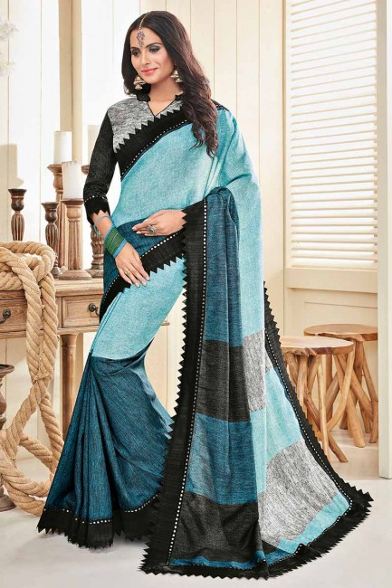 coton couleur bleue khadi sari