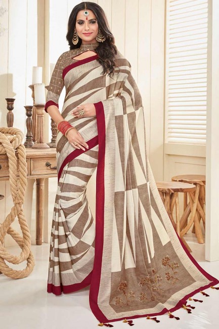 crème et coton couleur marron clair khadi sari