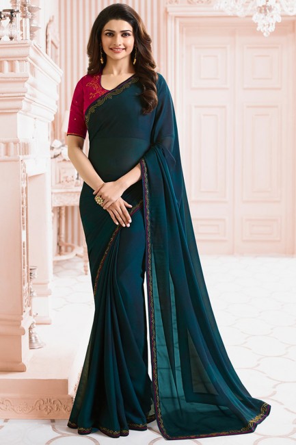 georgette couleur bleu prusse sari