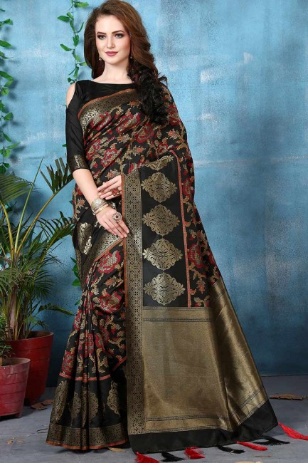 couleur noire Banarasi sari de soie art