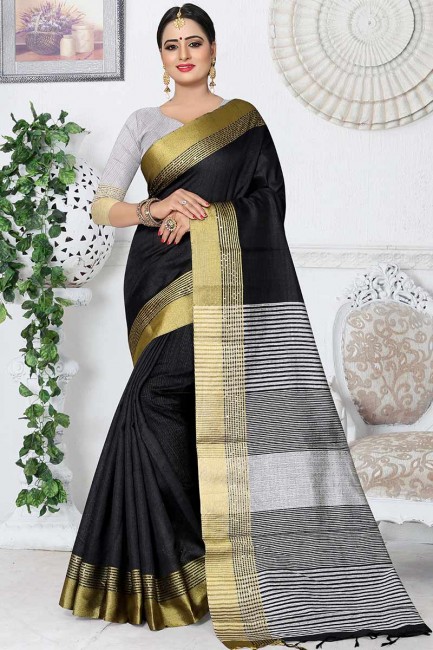couleur noire kanjivaram sari de soie art