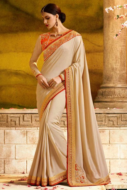 blanc cassé couleur soie georgette sari