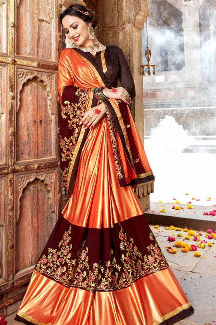 lycra orange et brun & georgette sari