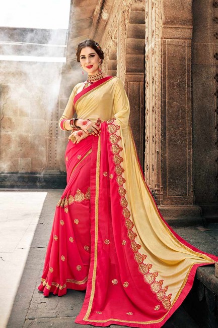 lycra couleur beige et rose et georgette sari