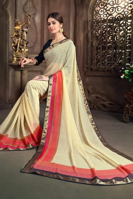 couleur crème georgette sari