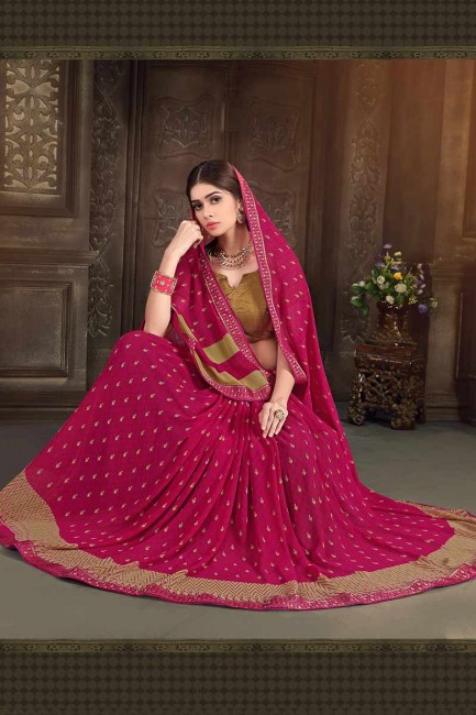 magenta couleur rose georgette sari