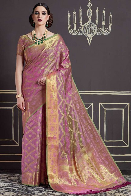 nylon couleur rose clair art saris en soie