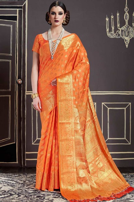 art nylon orange soie sari
